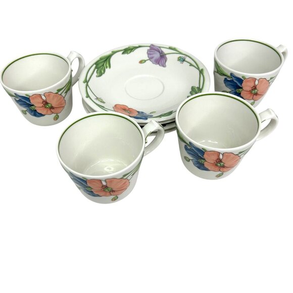 Villeroy & Boch Amapola Porcelain Espresso Tea Cups & Saucers Set Of 4 - Picture 2 of 11